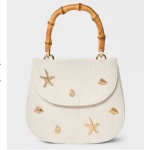 a new day Cream Mini Top-Handle Bag with Gold Embroidered Seashells
